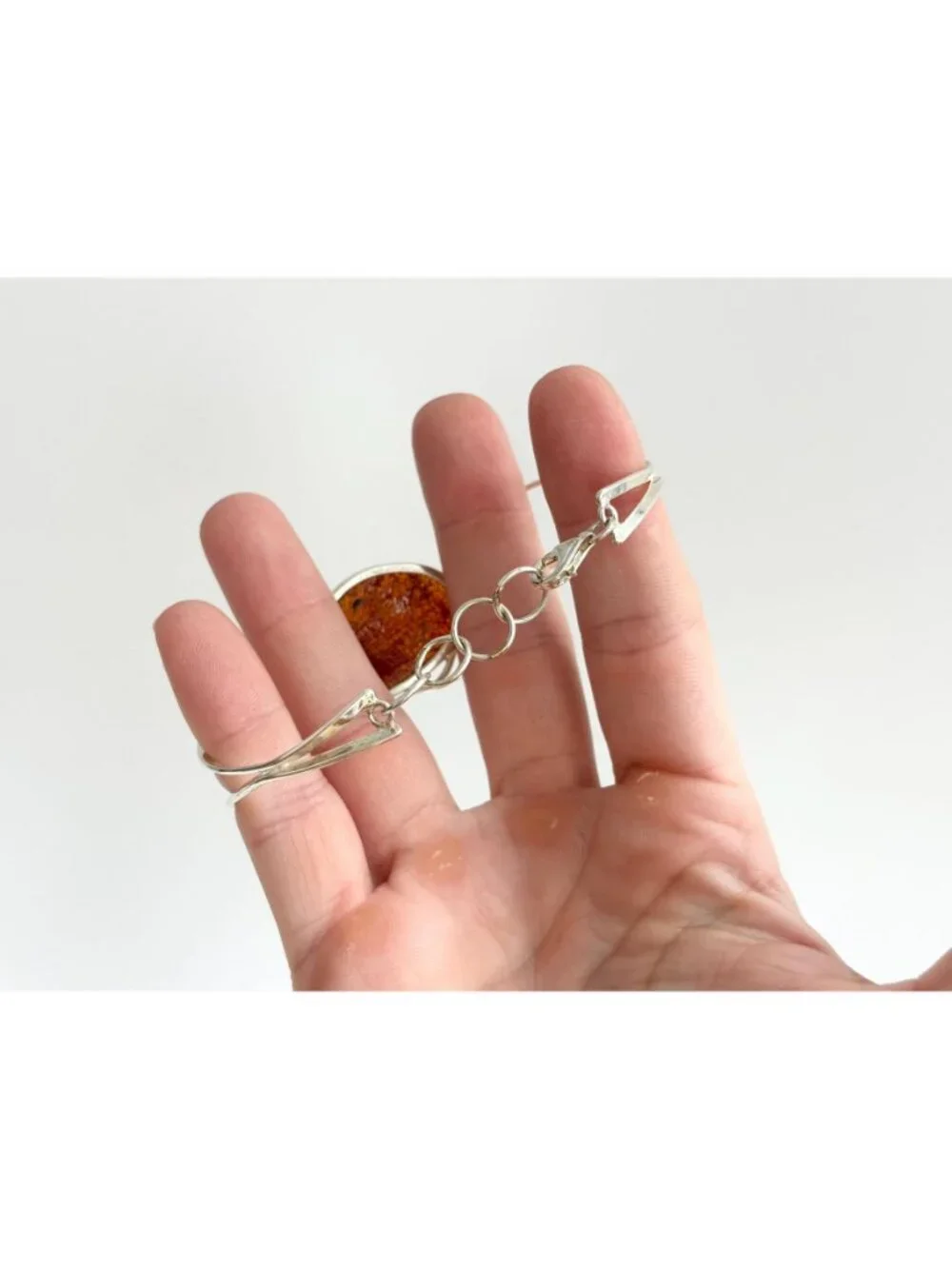 Baltic Amber Modernist Swirly Vintage Sterling Silver 925 Bangle Bracelet